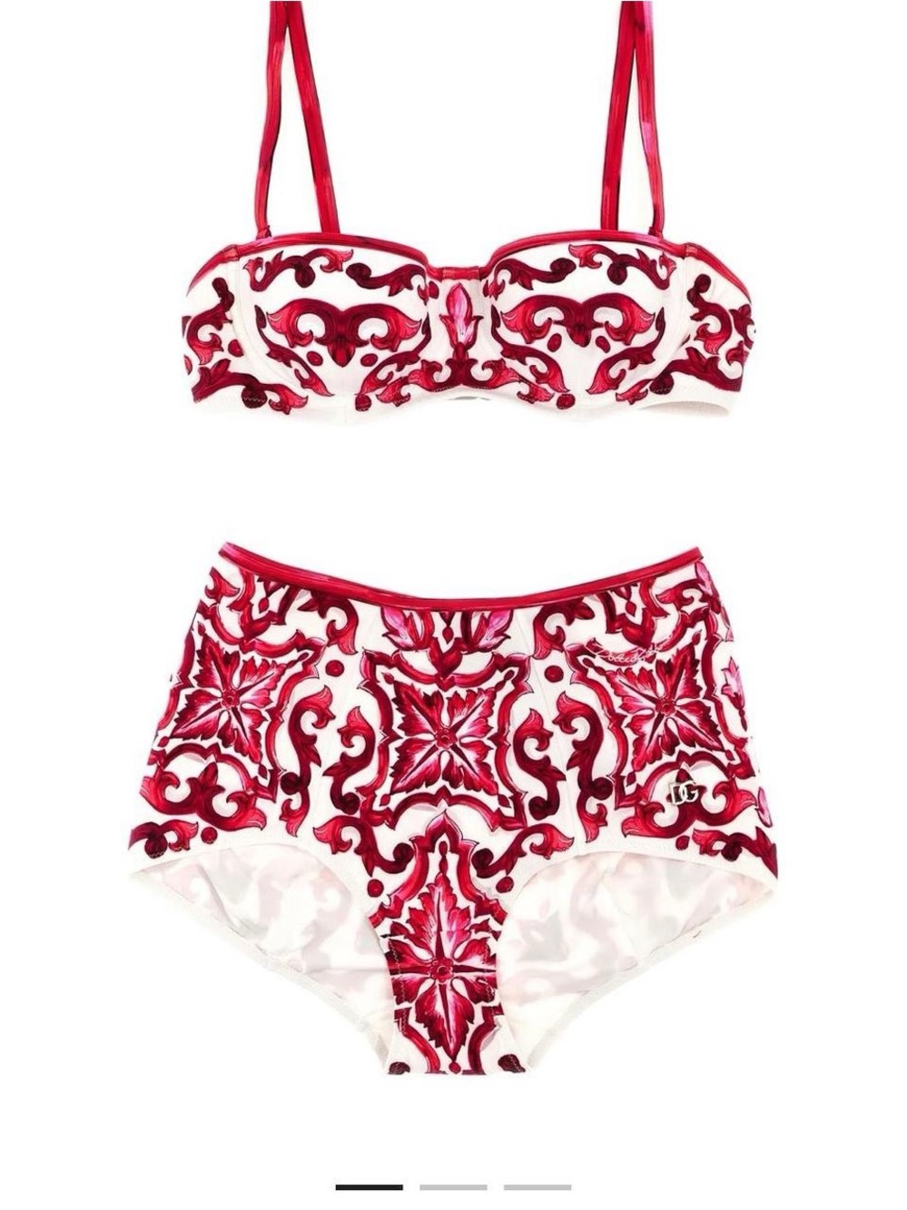 Dolce & Gabbana White and Red Embroidered High-Waist Bikini